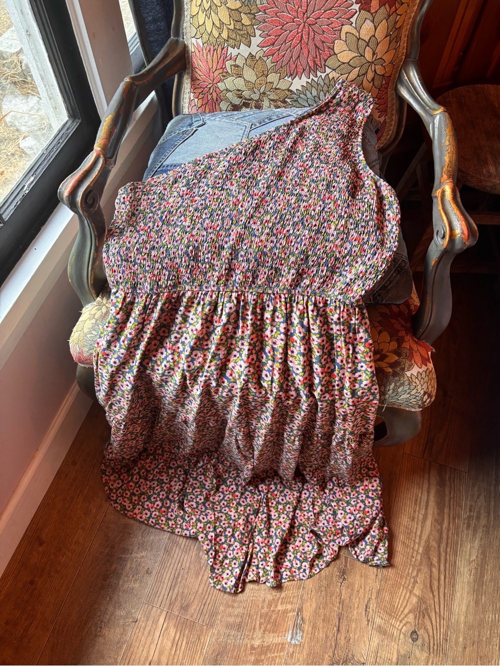 One-Shoulder Pink and blue Floral dress.